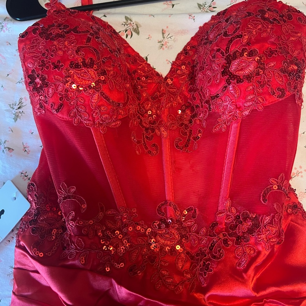 Homecoming- Elegant Red Lace Dress - Picture 5 of 7